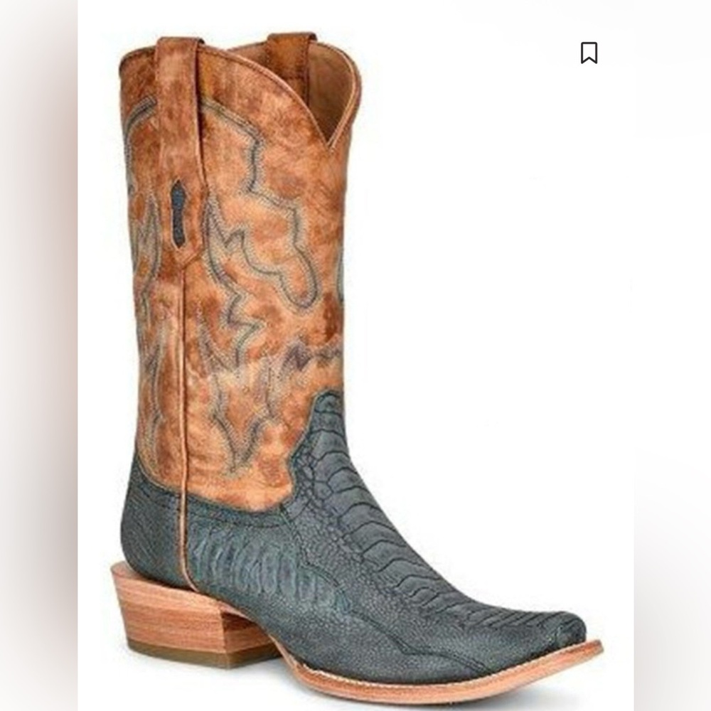 CORRAL MEN'S OSTRICH LEG EMBROIDERED WESTERN BOOTS - SQUARE TOE Sz 8